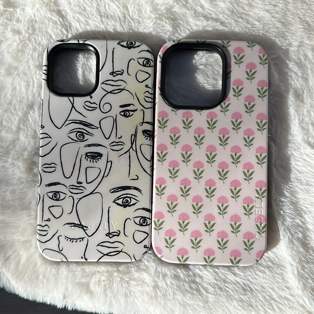 Set of 2 Casely BOLD MagSafe IPhone 14 Pro cases Face and Jenna's Flowers